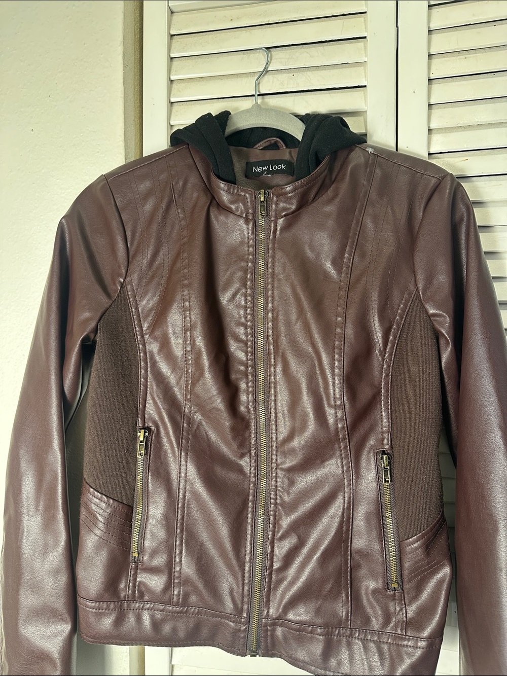 New Look Women's Dark Brown Faux Leather Zip-Up Jacket